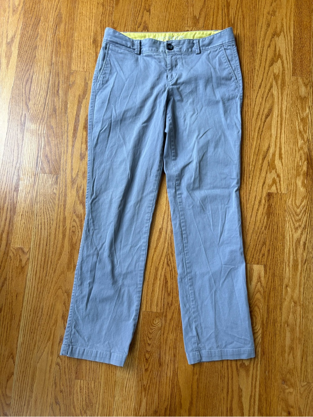 Dockers Grey Women's Straight Leg Trousers with Yellow Waistband Detail